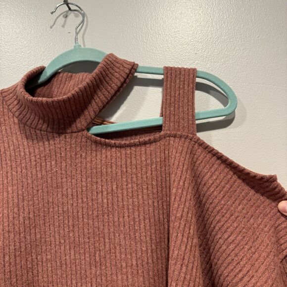 Vanilla Bay Mock Neck Sweater Ribbed Stretch Rust Asymmetrical Women sz Large - Picture 3 of 9